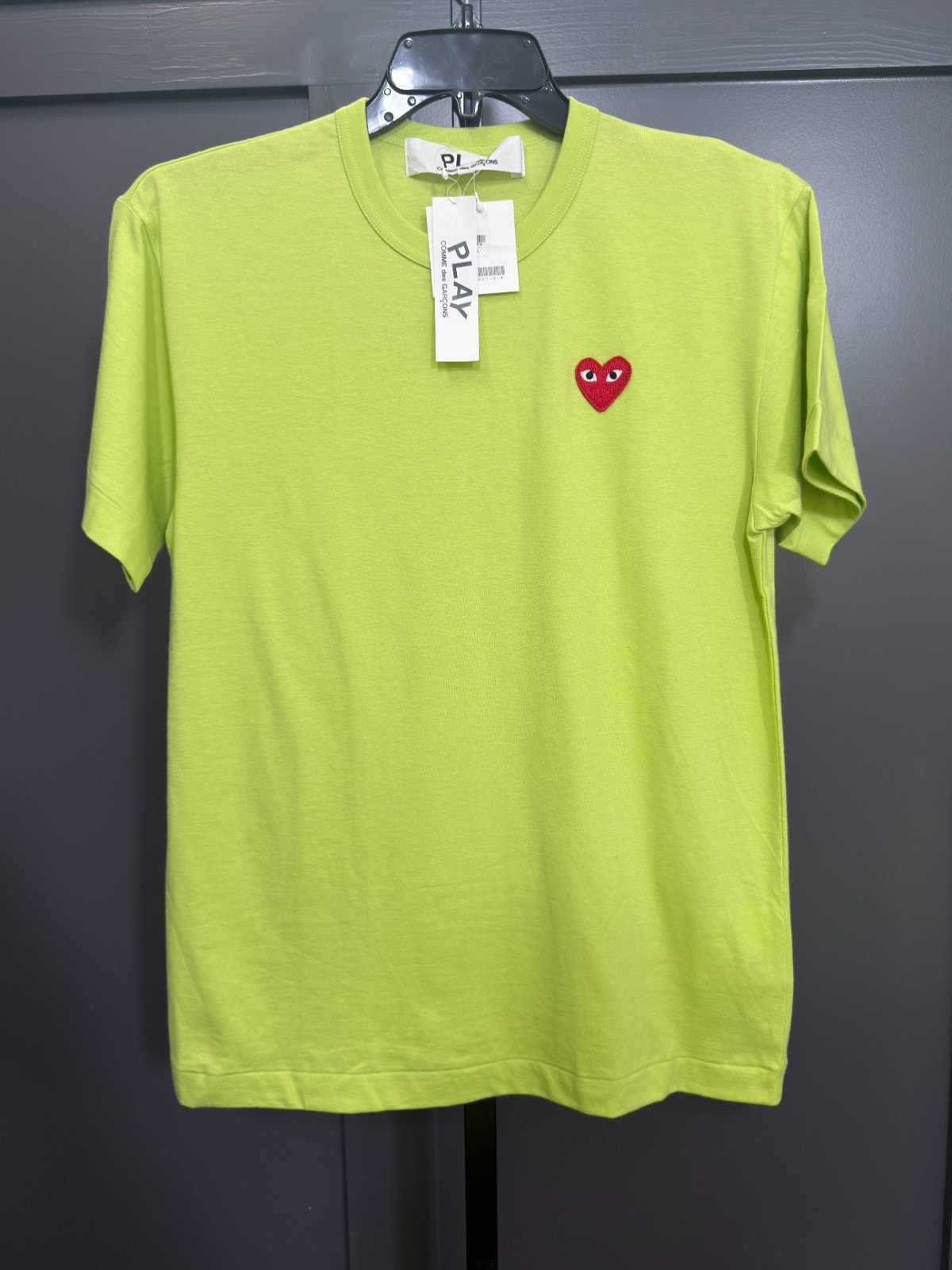 Comme Des Garons Play Red Heart Logo T-Shirt Lime Green Short Sleeve Nwt